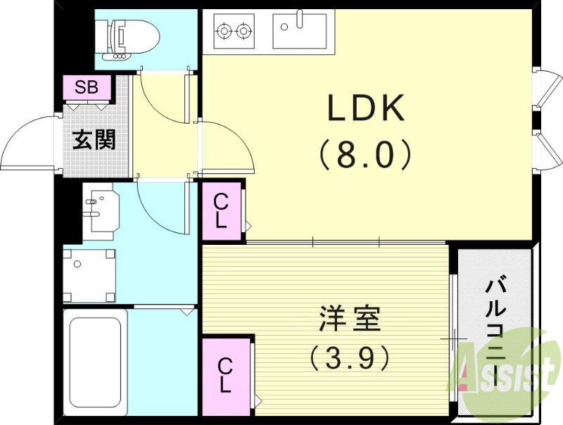 KIT石橋阪大前(1LDK/3階)の間取り写真