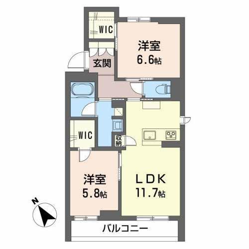 LULUBISIII美田園(2LDK/3階)の間取り写真