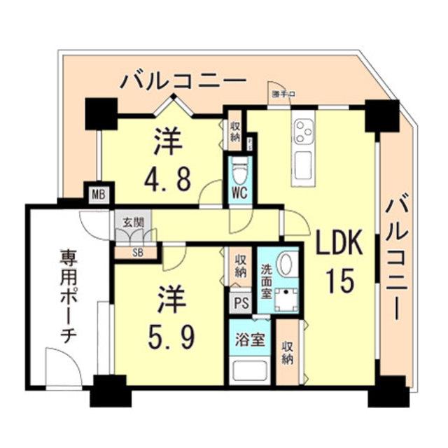 プレステージ山手県庁通(2LDK/11階)の間取り写真