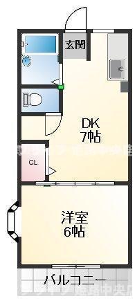 ハイツカジワラ(1DK/2階)の間取り写真