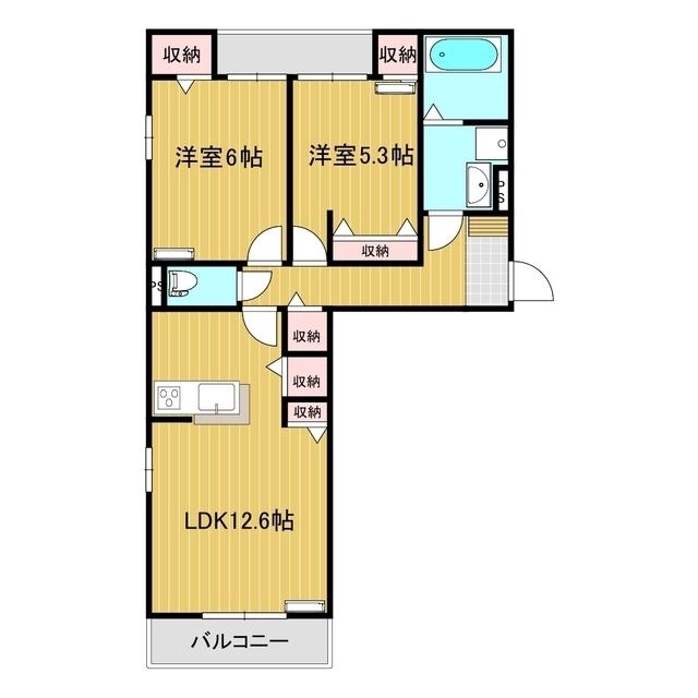 ユアメゾン倉掛(2LDK/2階)の間取り写真