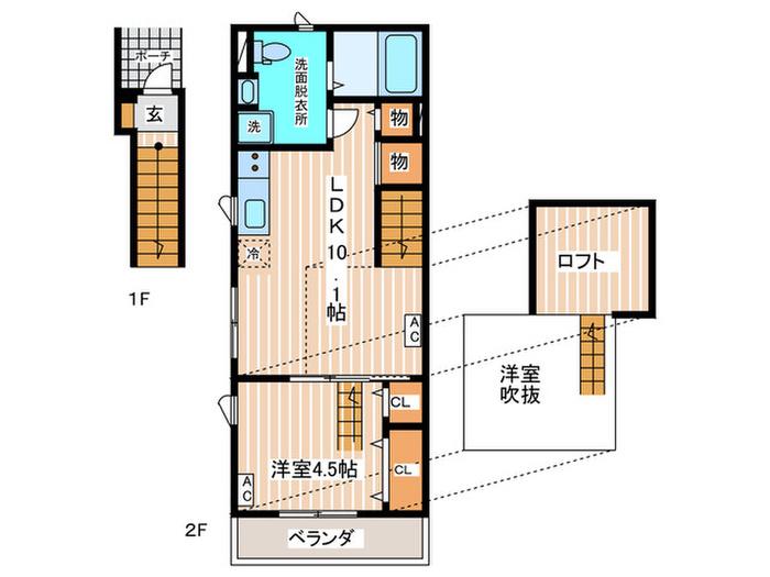 BLUHENHEIM小竹(1LDK/2階)の間取り写真