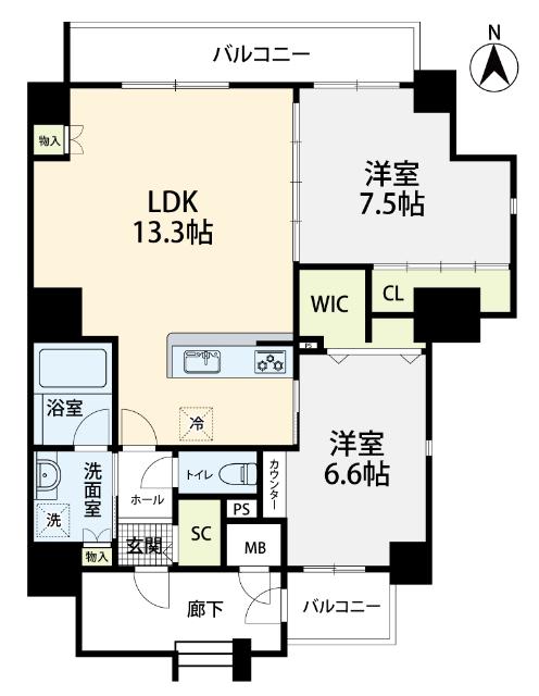 ノア吉塚(2LDK/10階)の間取り写真