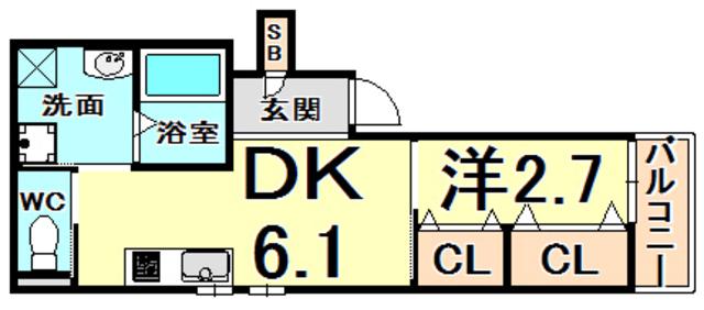 KTIレジデンス武庫川II(1DK/2階)の間取り写真