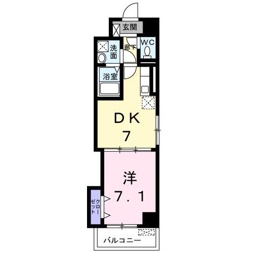 ペリカンハウス福重(1DK/3階)の間取り写真