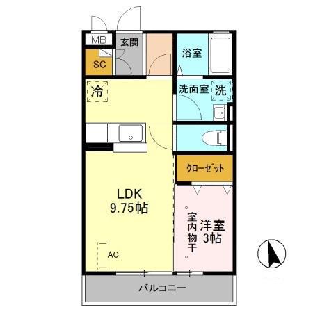 PARK I(1LDK/3階)の間取り写真