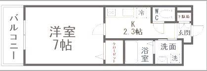   グレイスフル到津(1K/5階)の間取り写真
