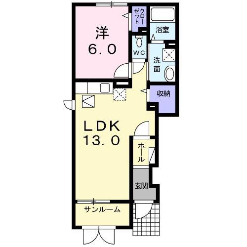 サニーレジデンス住吉(1LDK/1階)の間取り写真