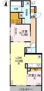 クラシスト三津屋南(2LDK/2階)の間取り写真