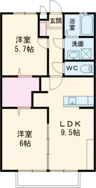 サンガーデン B棟(2LDK/1階)の間取り写真