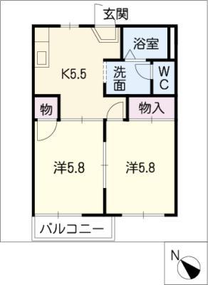 パークヒルズ御子陣(2K/2階)の間取り写真