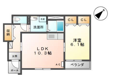 ビバーチェ窪新町(1LDK/1階)の間取り写真