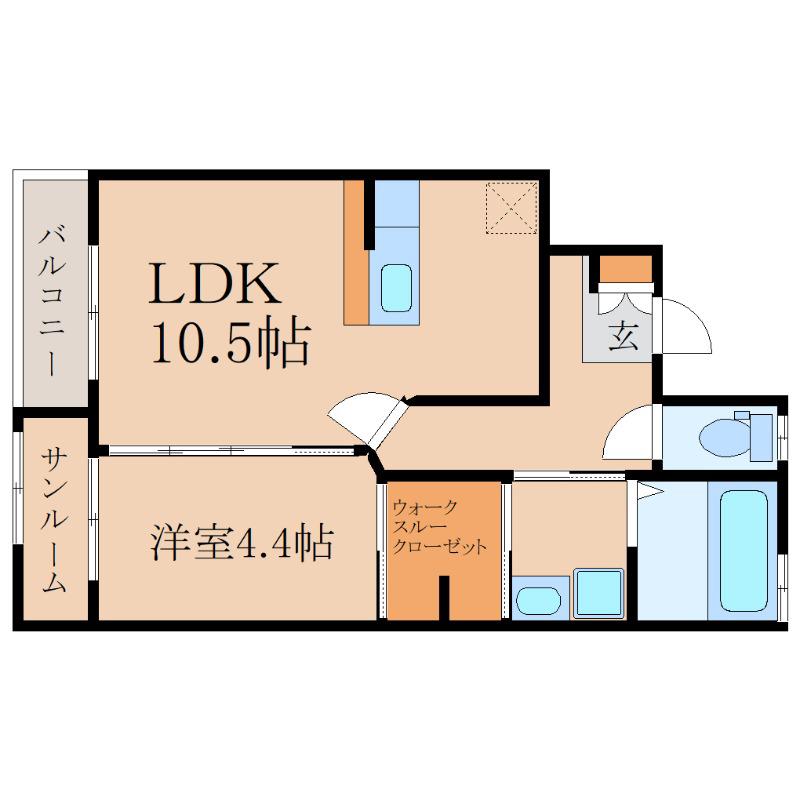 トムソーヤ郷之原二番館(1LDK/1階)の間取り写真