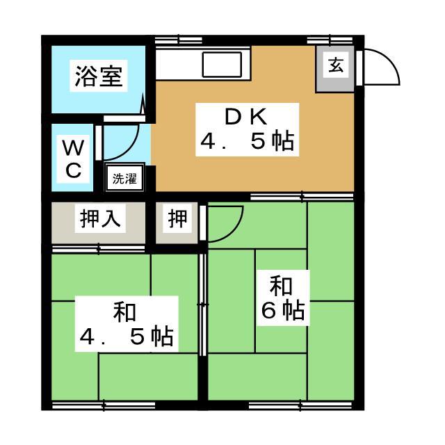 サバーンハイツ(2DK/1階)の間取り写真