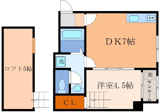 カーサ御影I(1LDK/1階)の間取り写真