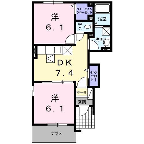 エアリーガーデンSDI(2DK/1階)の間取り写真