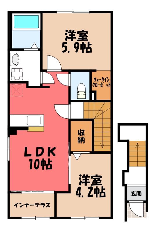 間々田アパート(2LDK/2階)の間取り写真