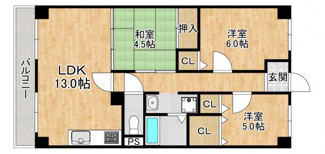 シャルマンド箕面(3LDK/1階)の間取り写真
