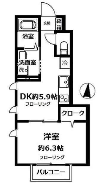 ストランド三ッ沢(1DK/1階)の間取り写真