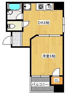 ぱすてる夕陽丘(1DK/5階)の間取り写真