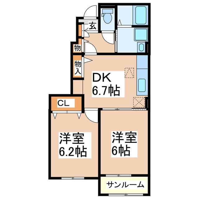 OVEST(2DK/1階)の間取り写真