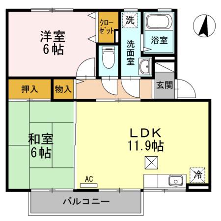 グラン・デ・ハイツ(2LDK/1階)の間取り写真