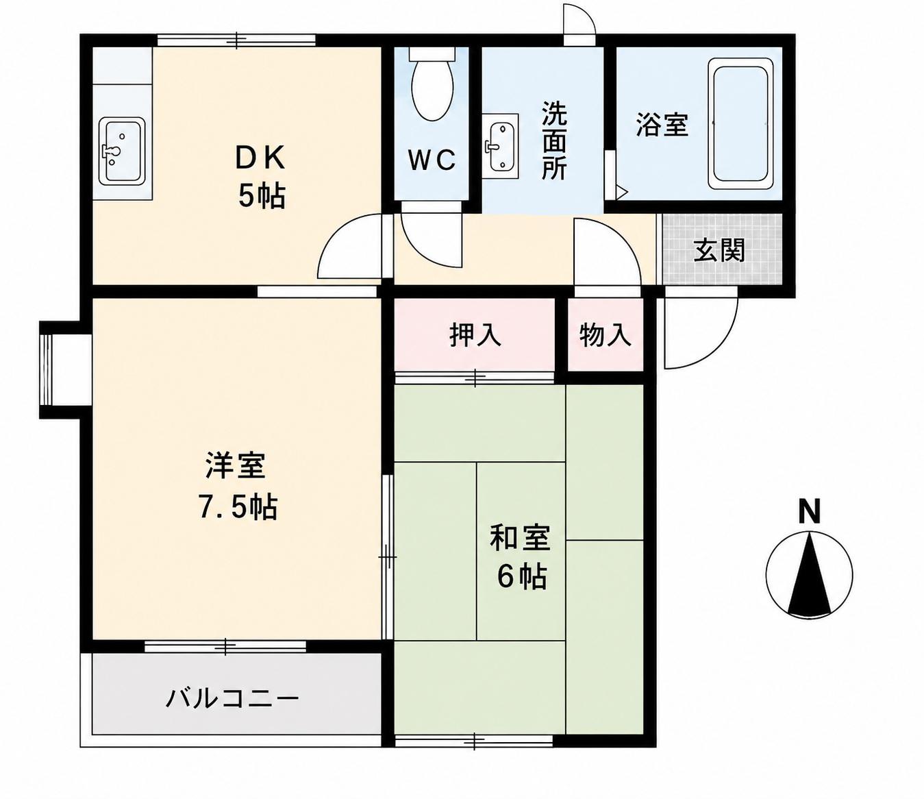 ヴィラ・カエデI(2DK/2階)の間取り写真