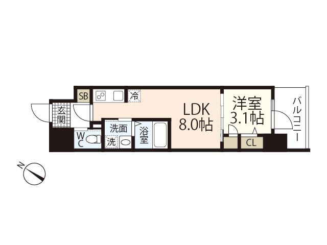 S-RESIDENCE東千田公園ALESIA(1LDK/8階)の間取り写真