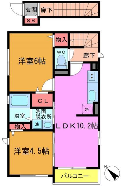 メゾンみのり(2LDK/2階)の間取り写真