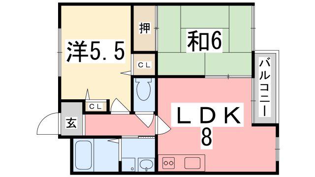ロイヤルコーポ手柄(2LDK/2階)の間取り写真