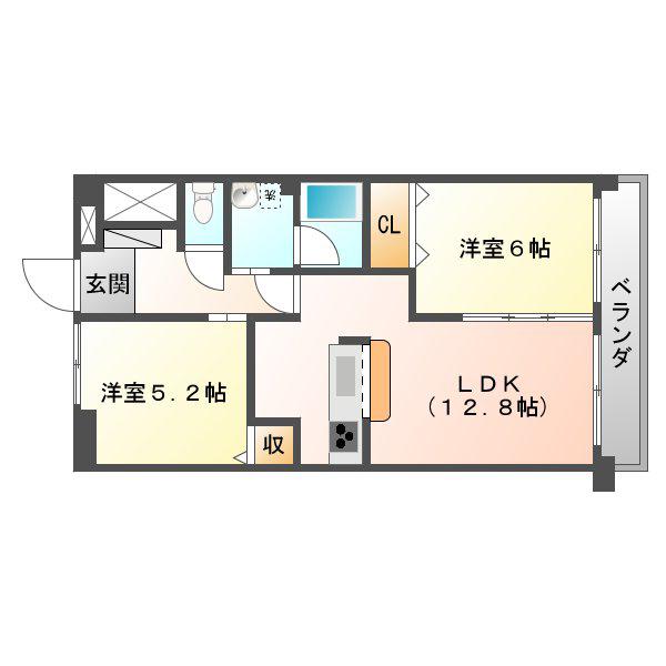 ヴィラエスポワールB棟(2LDK/1階)の間取り写真