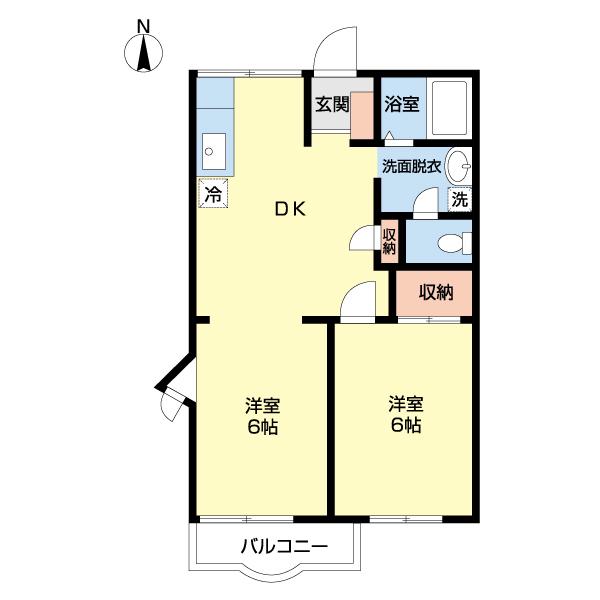 ペルレI(2DK/1階)の間取り写真