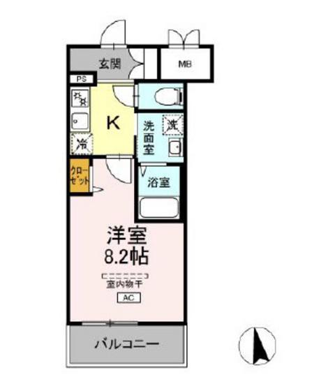 グランディオ医大前(1K/2階)の間取り写真