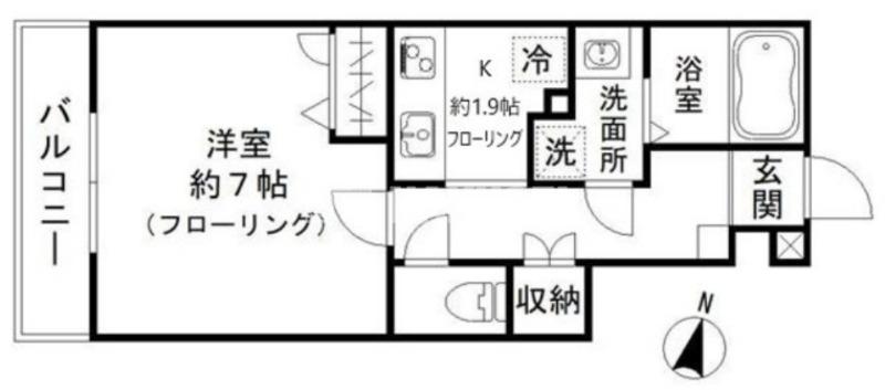 プルミエB(1K/1階)の間取り写真