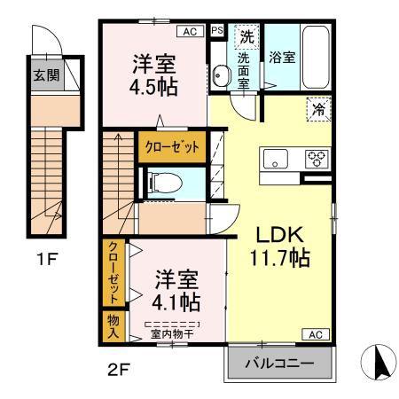 プレシア吉敷(2LDK/2階)の間取り写真
