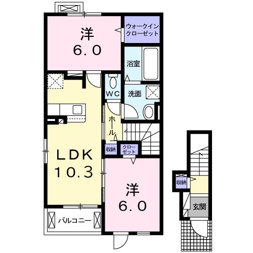 カスターニャI(2LDK/2階)の間取り写真