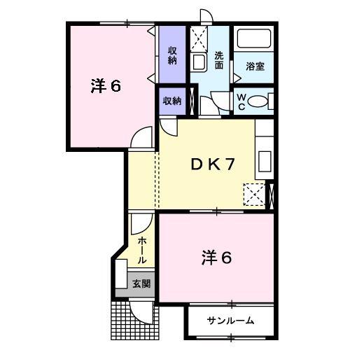 リバーサイドコート(2DK/1階)の間取り写真