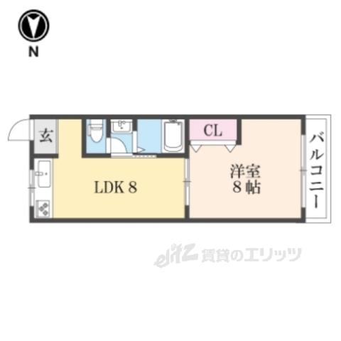 シャンテ―香里ケ丘3(1LDK/4階)の間取り写真