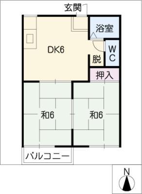 メイゾン木戸(2DK/2階)の間取り写真