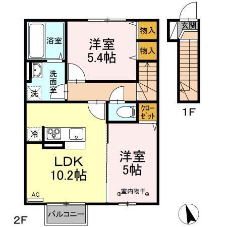 ロイジェントパークス野田町5丁目 E棟(2LDK/2階)の間取り写真