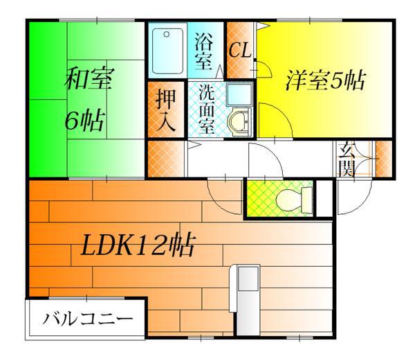 ヴィラパークB棟(2LDK/2階)の間取り写真