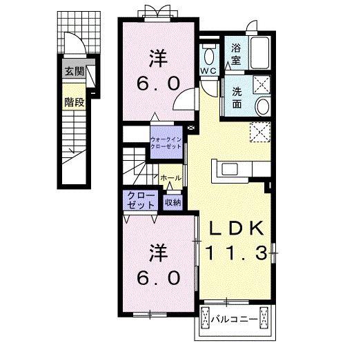 VILLA ESPOIR A(2LDK/2階)の間取り写真