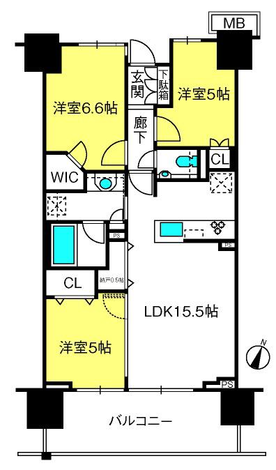 プラウド浦和高砂マークス(3LDK/4階)の間取り写真