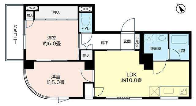 セシオン松江(2LDK/6階)の間取り写真