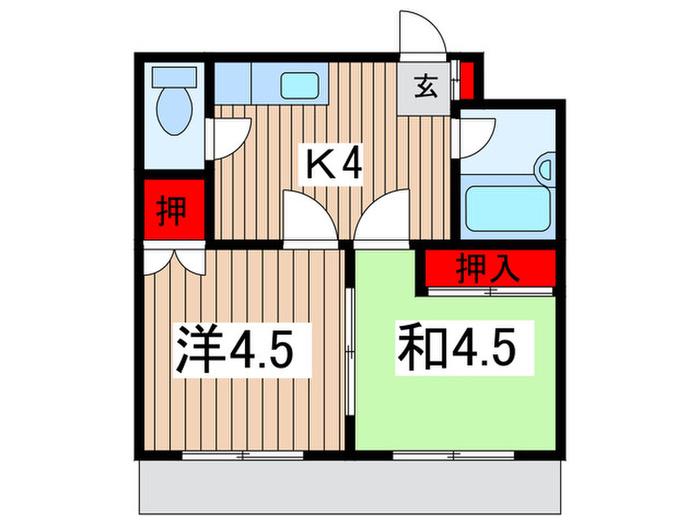 オアシス与野(2K/1階)の間取り写真