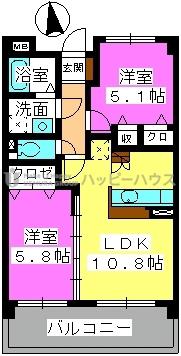露切ハイツ(2LDK/2階)の間取り写真