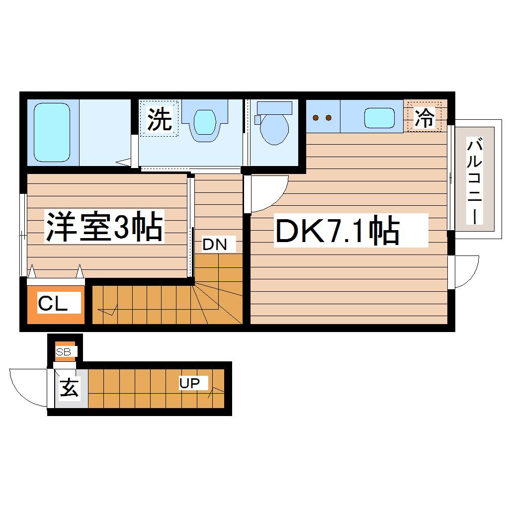 カームコート太子堂(1DK/2階)の間取り写真