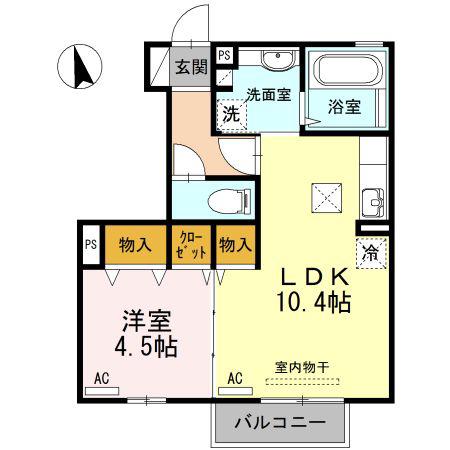 ヴィルセイン安養寺 A棟(1LDK/1階)の間取り写真