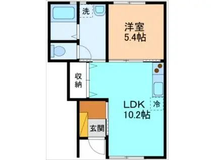 ラフェリオB棟(1LDK/1階)の間取り写真