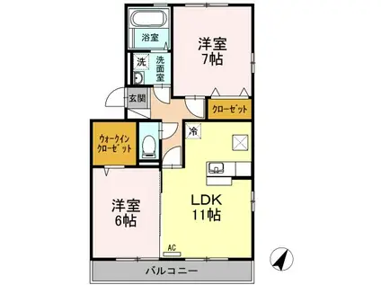 リバブル北高下A棟(2LDK/2階)の間取り写真